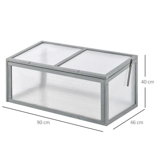 Rootz Mini Drivhus - Have Drivhus - Træ + Polycarbonat - Grå - 90 x 46 x 40 cm