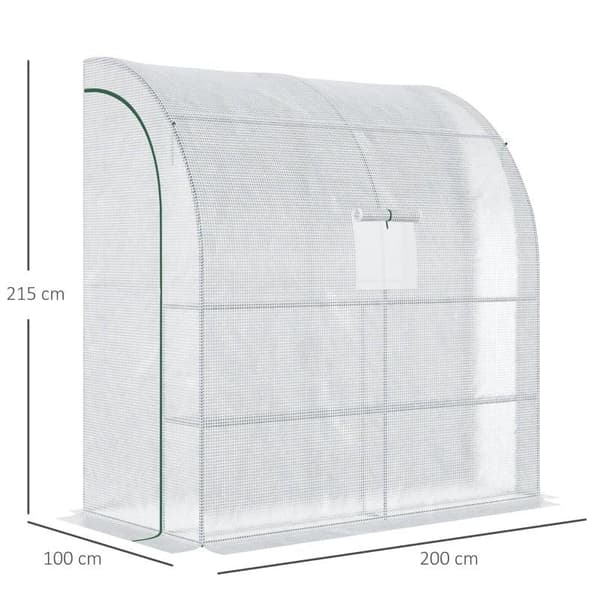 Rootz Drivhus - Vægdrivhus - Folie Drivhus - Tomat Drivhus - Med Mesh vindue - Med rulledøre - UV Beskyttelse - Hvid - 200 x 100 x 215 cm