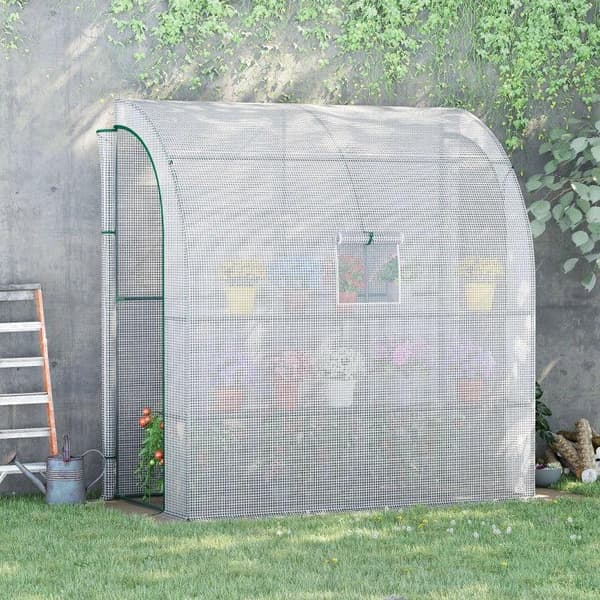 Rootz Drivhus - Vægdrivhus - Folie Drivhus - Tomat Drivhus - Med Mesh vindue - Med rulledøre - UV Beskyttelse - Hvid - 200 x 100 x 215 cm