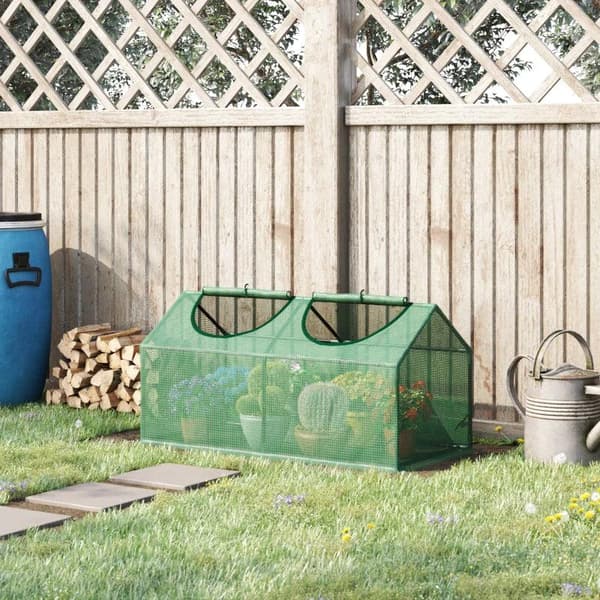 Rootz Mini Drivhus - Lille Plant Grow House til udendørs med slidstærkt PE-dæksel - Observationsvinduer - Grøn - 119 x 60 x 60 cm