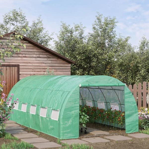 Rootz Drivhus - Polytunnel Drivhus - Walk-in drivhus med rullebare dæksler - UV beskyttelse - Stålrør - Grøn - 590L x 300W x 200H cm