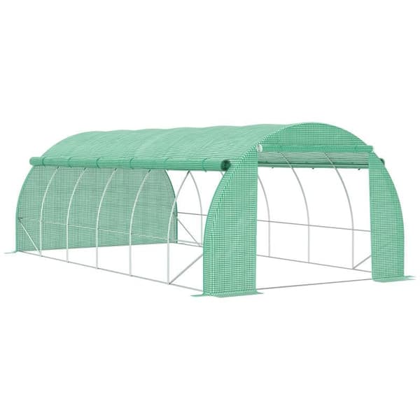 Rootz Drivhus - Polytunnel Drivhus - Walk-in drivhus med rullebare dæksler - UV beskyttelse - Stålrør - Grøn - 590L x 300W x 200H cm