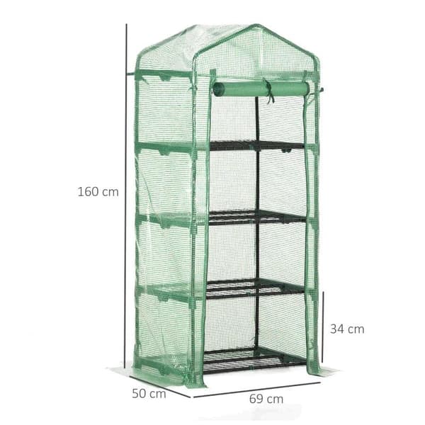 Rootz Greenhouse - Plant House - Växthushyllor - Väderbeständig - Roll Up Door - Vit + Svart - 70cm x 50cm x 160cm