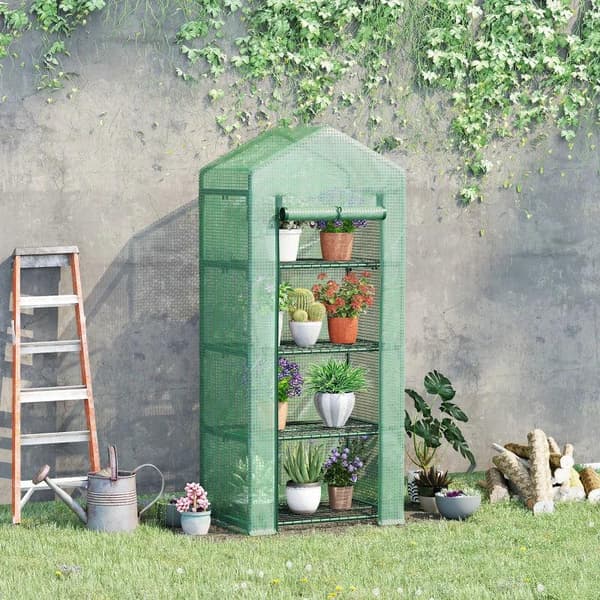 Rootz Greenhouse - Plant House - Växthushyllor - Väderbeständig - Roll Up Door - Vit + Svart - 70cm x 50cm x 160cm