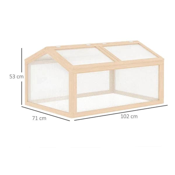 Rootz Greenhouse - Kasvipekki peitolla - Kylmärunkoinen kasvihuone - Puu ja polykarbonaatti - Säänkestävä - Luonnollinen - 102 x 71 x 53 cm