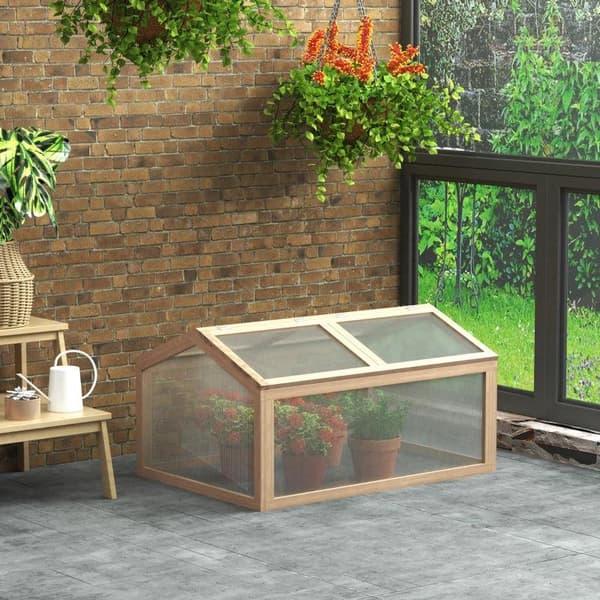 Rootz Greenhouse - Kasvipekki peitolla - Kylmärunkoinen kasvihuone - Puu ja polykarbonaatti - Säänkestävä - Luonnollinen - 102 x 71 x 53 cm