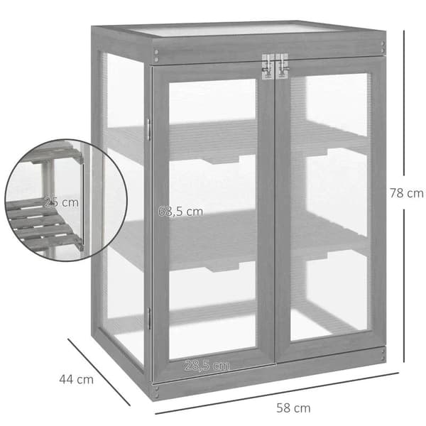 Rootz Greenhouse - Transparent växthus - 3-vånings träväxthus - Trädgårdspolykarbonat kall ram - Grow House - Förvaringshylla - För växter Blommor - M