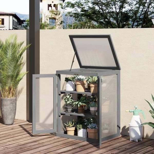 Rootz Greenhouse - Transparent växthus - 3-vånings träväxthus - Trädgårdspolykarbonat kall ram - Grow House - Förvaringshylla - För växter Blommor - M