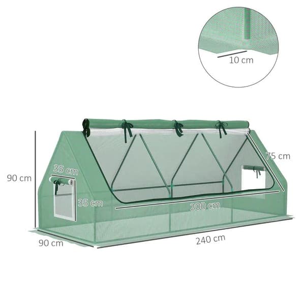 Rootz Mini Greenhouse - Väderbeständig - Roll Up Window - Grön - 240cm x 90cm x 90cm