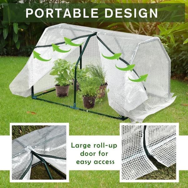 Rootz Mini Drivhus - Vejrbestandig - Let at bære - Polytunnel Grøn - 99cm x 71cm x 60cm