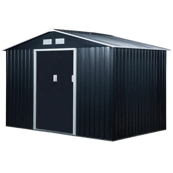 Rootz Haveskur - Redskabsskur - Metalopbevaringsskur med skydedøre - Udendørs opbevaringsskur med fundamentventilation - Koksgrå - 2,77 x 1,95 x 1,92