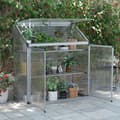 Miniatyrbillede 2 af 6: Rootz drivhus med fundamentramme - Polycarbonathus - 2 hylder - Aluminiumsramme - Sølv - 131 x 58 x 139,5 cm