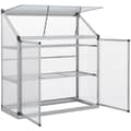 Miniatyrbillede 1 af 6: Rootz drivhus med fundamentramme - Polycarbonathus - 2 hylder - Aluminiumsramme - Sølv - 131 x 58 x 139,5 cm