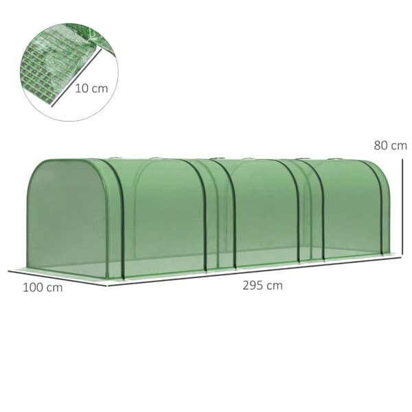 Rootz Folie Drivhus - Tre rulledøre - Heavy Duty - Presenning - Stålramme - Grøn - 2,95 x 1 x 0,8 m