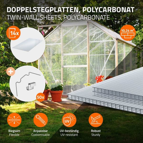 14x polykarbonaattilevyt 4mm 121x60,5 cm yhteensä 10,2 m².