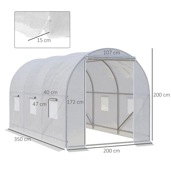 Rootz Greenhouse - Walk in växthus - Utomhus polytunnel - Galvaniserad stålstomme - Vit - 3,5L x 2W x 2H m