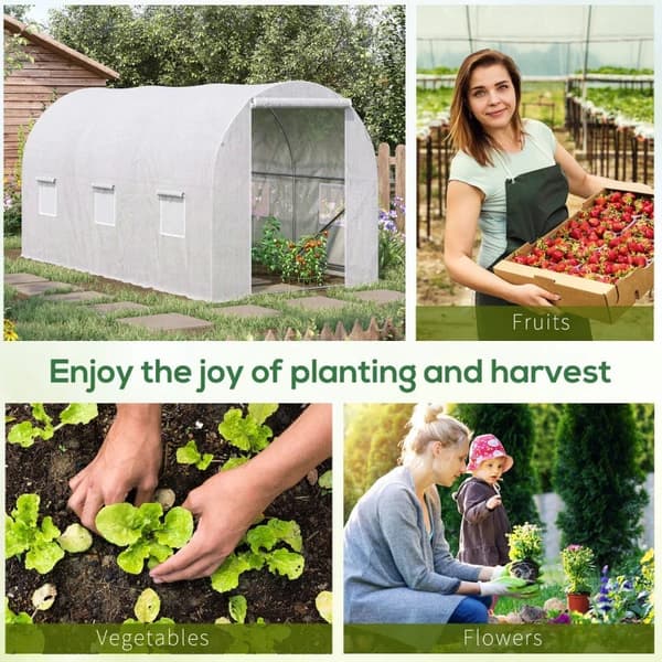 Rootz Greenhouse - Walk in växthus - Utomhus polytunnel - Galvaniserad stålstomme - Vit - 3,5L x 2W x 2H m