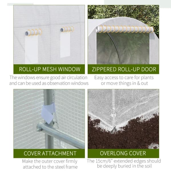 Rootz Greenhouse - Walk in växthus - Utomhus polytunnel - Galvaniserad stålstomme - Vit - 3,5L x 2W x 2H m