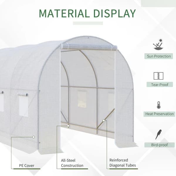 Rootz Greenhouse - Walk in växthus - Utomhus polytunnel - Galvaniserad stålstomme - Vit - 3,5L x 2W x 2H m