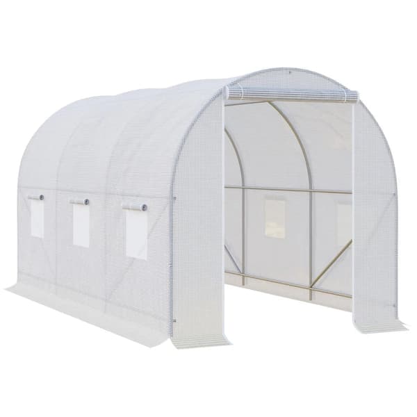 Rootz Greenhouse - Walk in växthus - Utomhus polytunnel - Galvaniserad stålstomme - Vit - 3,5L x 2W x 2H m
