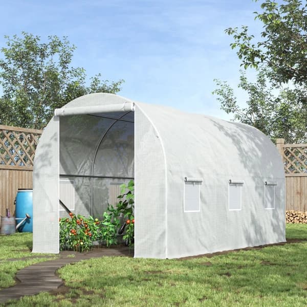 Rootz Greenhouse - Walk in växthus - Utomhus polytunnel - Galvaniserad stålstomme - Vit - 3,5L x 2W x 2H m