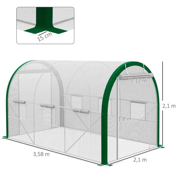 Rootz Drivhus - Tunnel Drivhus - Lynlåsdøre - Mesh vindue - Metalramme - Hvid - 3,5 x 2 x 2m