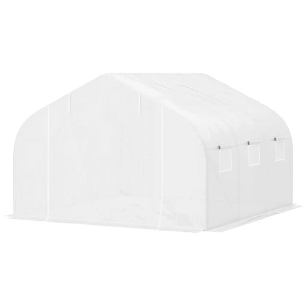 Rootz Tunnel Greenhouse - 6 rullaavaa ikkunaa - vetoketjullinen ovi - repeytymätön kalvo - metallikehys - valkoinen - 4,45 x 3 x 2,05 m