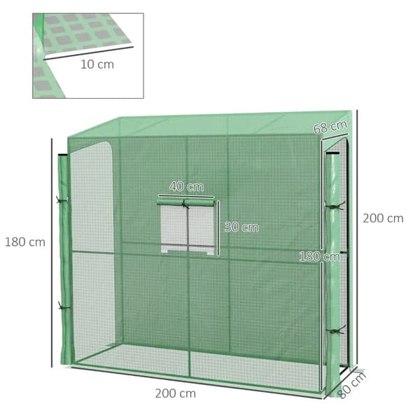 Rootz Lean-To Greenhouse - Kylmärunkoinen kasvihuone - Rullaovet - Kalvokasvihuoneet - Säänkestävä - Vihreä - 200cm x 80cm x 200cm