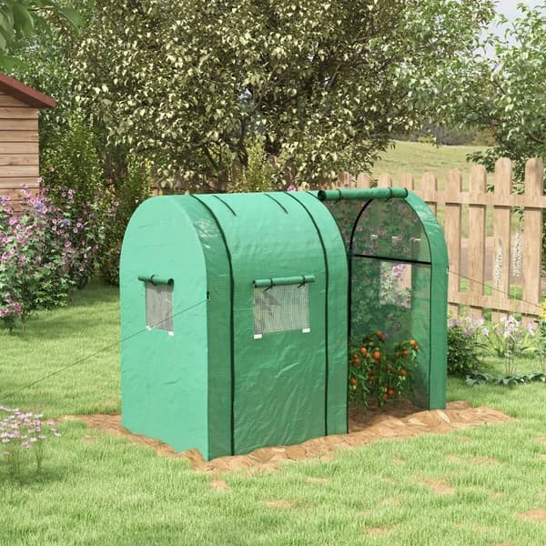 Rootz Mini Greenhouse - Litet växthus - Kallram - 2 planteringsytor - Rulldörrar - Grön - 185 x 94 x 150cm