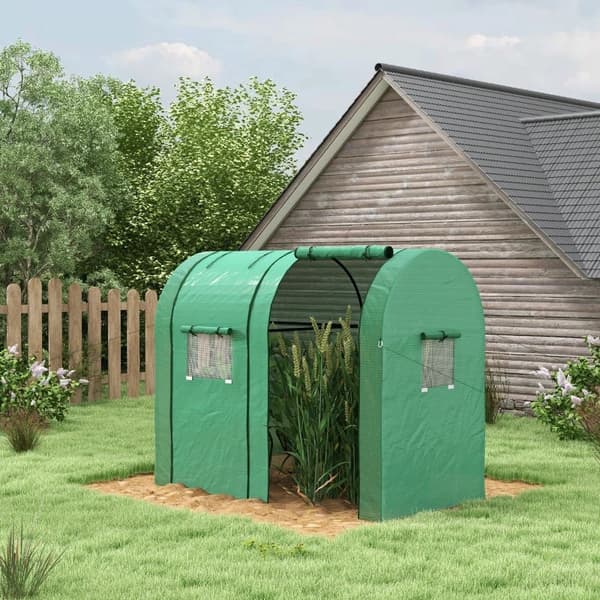 Rootz Mini Greenhouse - Litet växthus - Kallram - 2 planteringsytor - Rulldörrar - Grön - 185 x 94 x 150cm