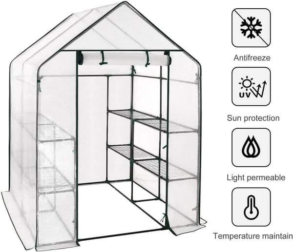 Rootz Film Greenhouse - Puutarhakasvihuone - Ulkokasvihuone - Ilmastointi - Kestävä rakenne - Helppo koota - 143cm x 143cm x 195cm