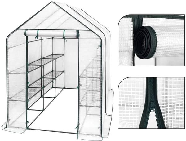 Rootz Folie Drivhus - Have Drivhus - Plantehus - Klimakontrolleret, Holdbar, Nem montering - Legeret stål, PVC presenning - 2,15m x 1,43m x 1,95m