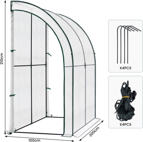 Rootz Premium Lean-to Greenhouse - Trädgårdsväxthus - Utomhusväxthus - UV-skydd - Hållbar design - Enkel montering - 200 cm x 210 cm x 100 cm