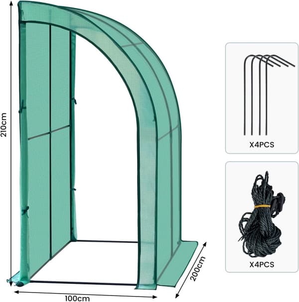 Rootz Premium Lean-to-drivhus - Havedrivhus - Udendørs drivhus - Rummeligt, holdbart, nemt at installere - 200 cm x 210 cm x 100 cm