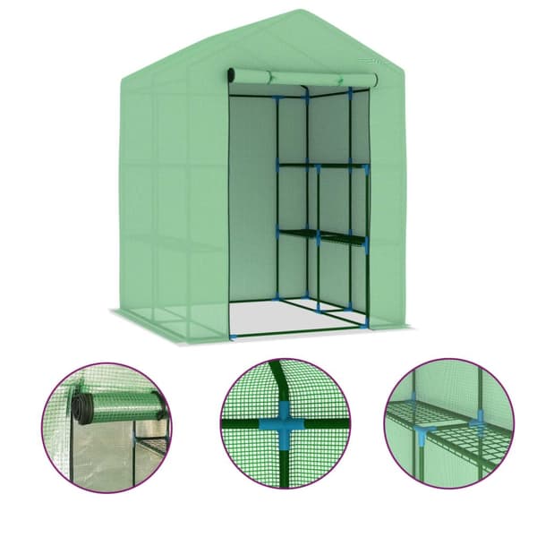 vidaXL drivhus med hylder 143x143x195 cm stål -  Drivhuse