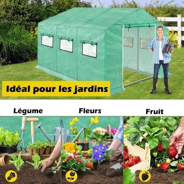 YUENFONG Trädgårdsväxthus, Trädgårdstunnelväxthus med dragkedjedörr och rullfönster - Grön - 4,5 x 2 x 2 m