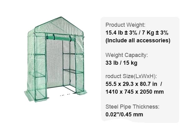 Växthus, Högstyrke PE-överdrag, Stålstomme, 4,6 x 4,6 x 6,6 4.6 x 2.4 x 6.7 ft