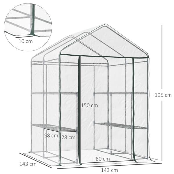 Rootz Walk-In Film Drivhus - Haveskur - Plantehus - Forlænger vækstsæsonen - 6 hylder - Roll-Up lynlåsdør - 143 cm x 143 cm x 195 cm