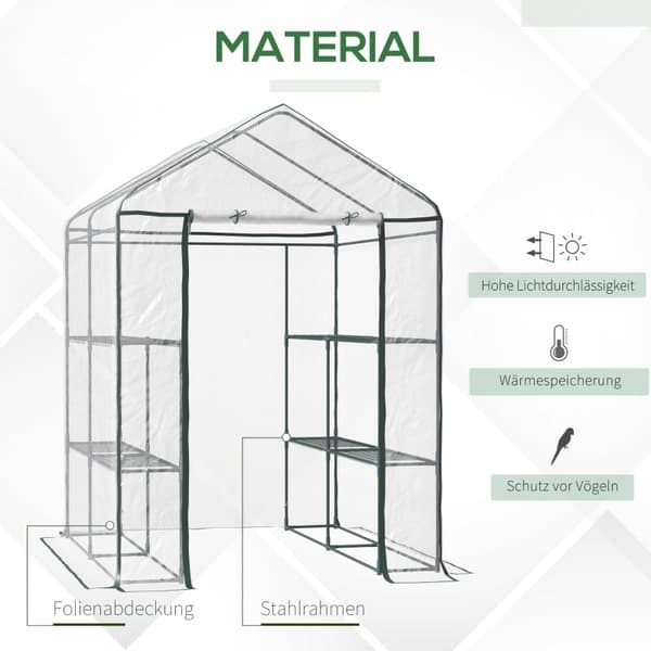 Rootz Walk-In Film Drivhus - Haveskur - Plantehus - Forlænger vækstsæsonen - 6 hylder - Roll-Up lynlåsdør - 143 cm x 143 cm x 195 cm