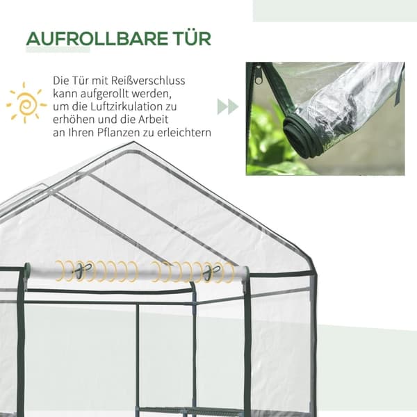 Rootz Walk-In Film Drivhus - Haveskur - Plantehus - Forlænger vækstsæsonen - 6 hylder - Roll-Up lynlåsdør - 143 cm x 143 cm x 195 cm