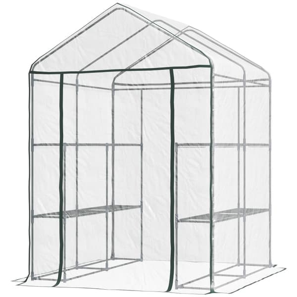 Rootz Walk-In Film Drivhus - Haveskur - Plantehus - Forlænger vækstsæsonen - 6 hylder - Roll-Up lynlåsdør - 143 cm x 143 cm x 195 cm