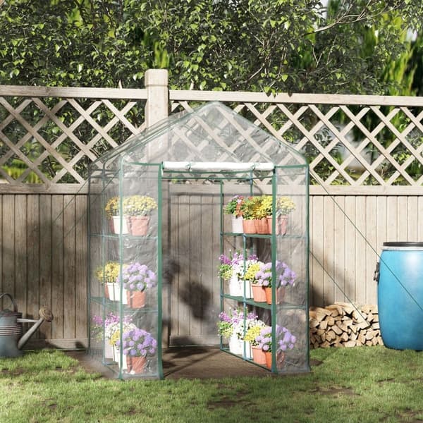 Rootz Walk-In Film Drivhus - Haveskur - Plantehus - Forlænger vækstsæsonen - 6 hylder - Roll-Up lynlåsdør - 143 cm x 143 cm x 195 cm