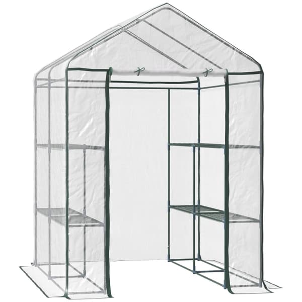 Rootz Walk-In Film Drivhus - Haveskur - Plantehus - Forlænger vækstsæsonen - 6 hylder - Roll-Up lynlåsdør - 143 cm x 143 cm x 195 cm