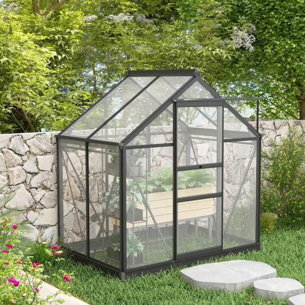 Rootz Greenhouse Cold Frame - Walk-In drivhus - Vejrbestandig - Rustbestandigt aluminium - Optimal ventilation - 190cm x 132cm x 201cm - Grå