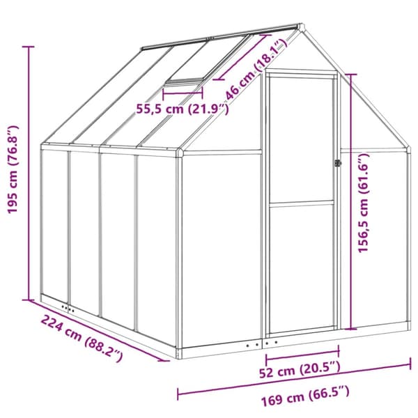 vidaXL drivhus med fundamentramme 224x169x195 cm aluminium antracitgrå