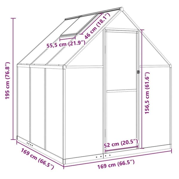 vidaXL drivhus med fundamentramme 169x169x195 cm aluminium grøn
