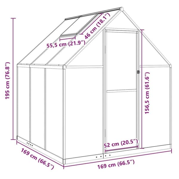 vidaXL drivhus med fundamentramme 169x169x195 cm aluminium antracitgrå