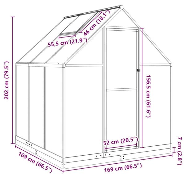 vidaXL drivhus med fundamentramme 169x169x202 cm aluminium grøn