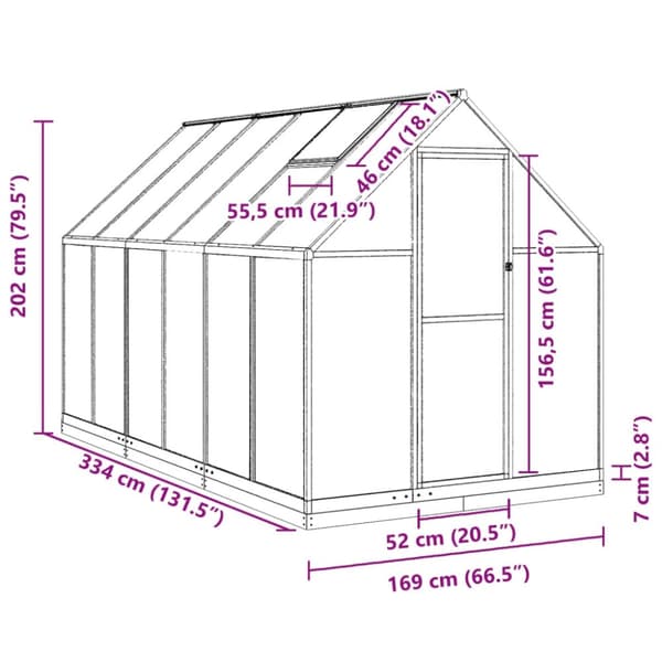 vidaXL Växthus med ram antracit 334x169x202 cm aluminium