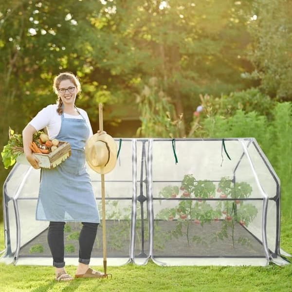 YUENFONG Trädgårdsväxthus Tomatväxthus 180 x 90 x 90 cm med 2 rulldörrar, grönsaksnät, växthus för trädgård,